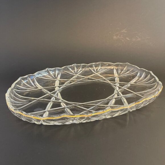 Mikasa Hampshire Gold Oval Crystal Platter 15" Gold-Rimmed Serving Platter - Picture 4 of 6